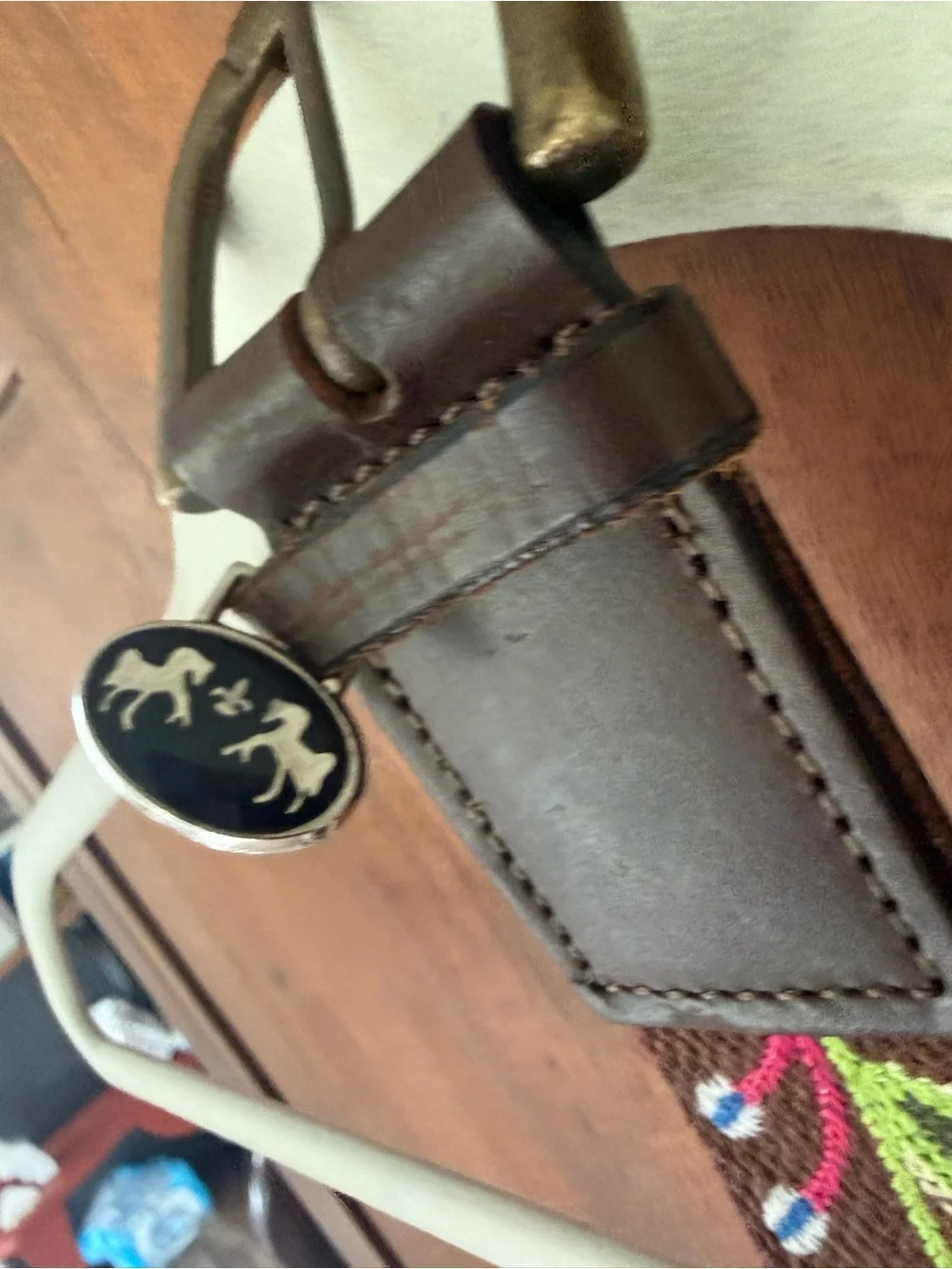 Embroidered Brown Floral Belt with Brass Eyelets